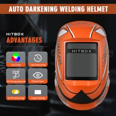 HITBOX Welding Helmet ​Auto Darkening - Large Viewing Screen True Color Welding Hood, Solar Lithium Dual Power Helmets 4 Arc Sensor for TIG MIG Arc Weld Grinding Welder Mask